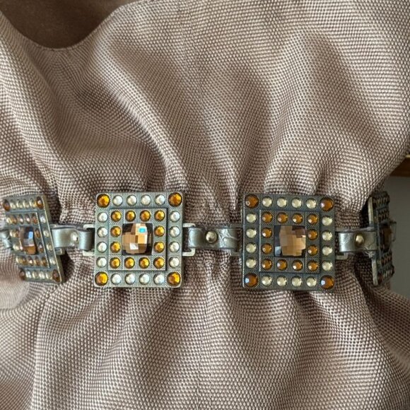 Kathy Van Zeeland Gold Jewel Embellished Shoulder Bag Croc Trim  Back Pocket - Picture 2 of 15